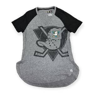 Anaheim Ducks Majestic Ladies V-Neck Gray Tee